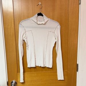 Reformation Ivory Scalloped Long Sleeve Top